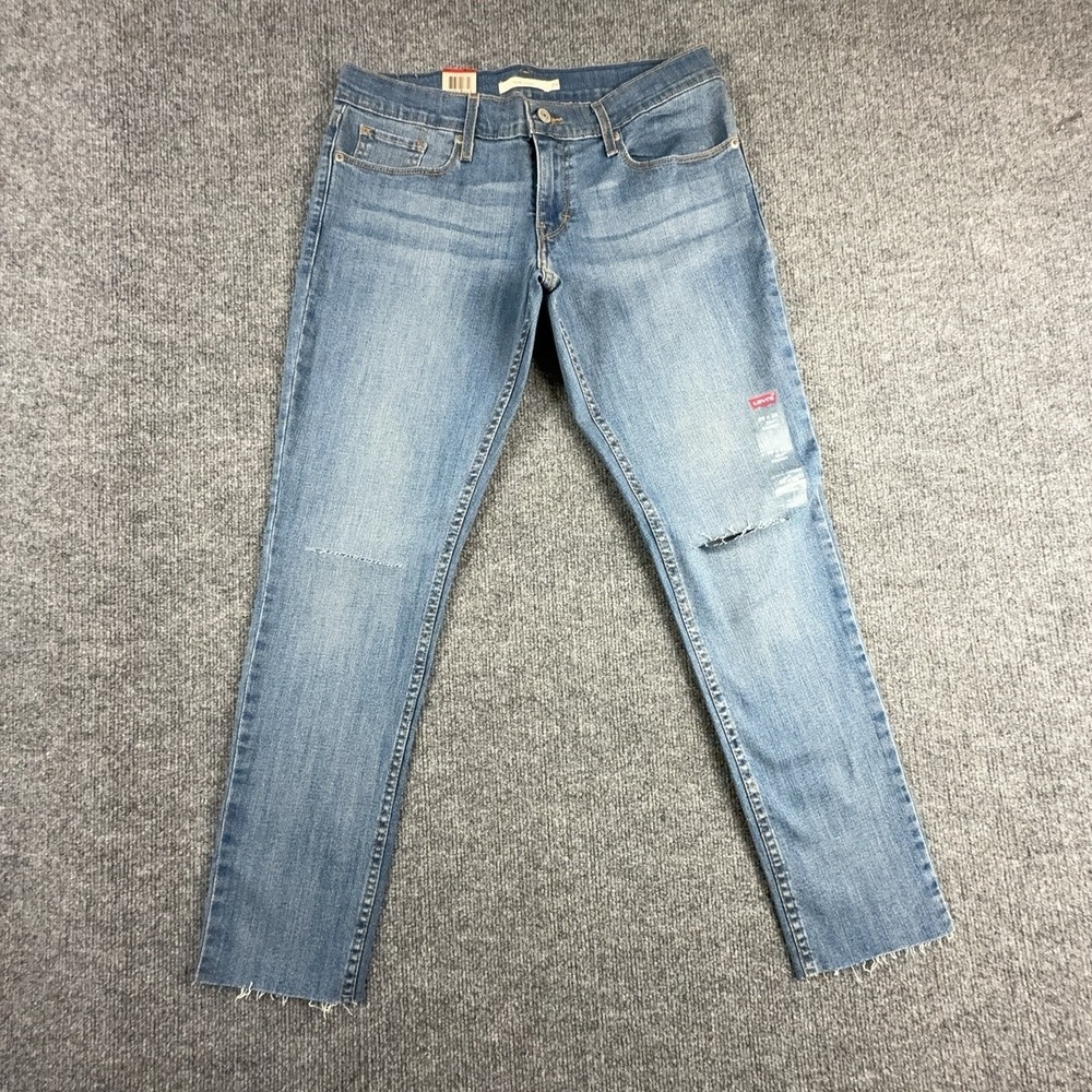 Levi's 524 Skinny Jeans Womens 29 Medium Wash Low Rise Distressed Raw Hem Denim